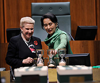 Aung San Suu Kyi and Hon Bronwyn Bishop MP in the House of Representative Chamber