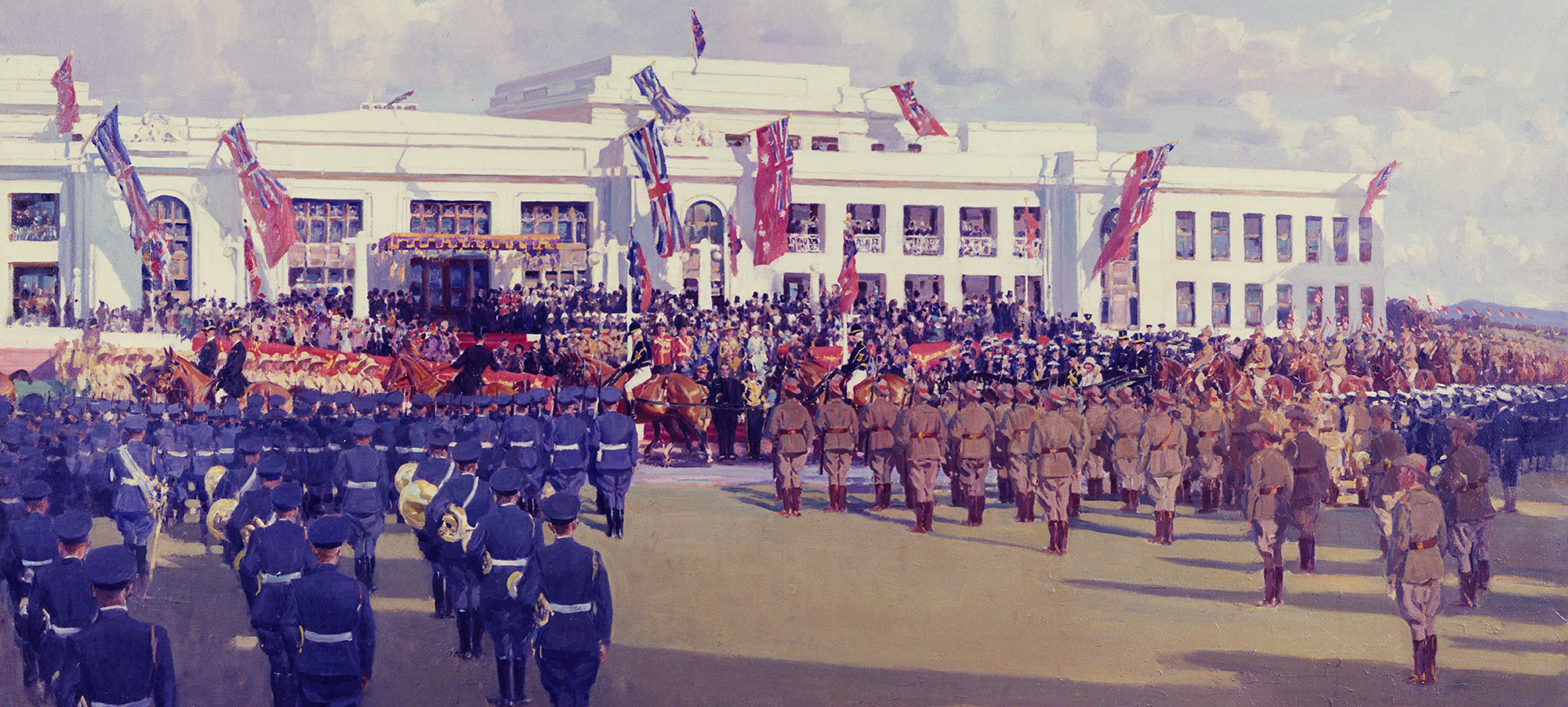 Harold Septimus Power (1878–1951) The Arrival of Their Royal Highnesses the Duke and Duchess of York at the Opening of Federal Parliament House Building, Canberra, 9 May 1927