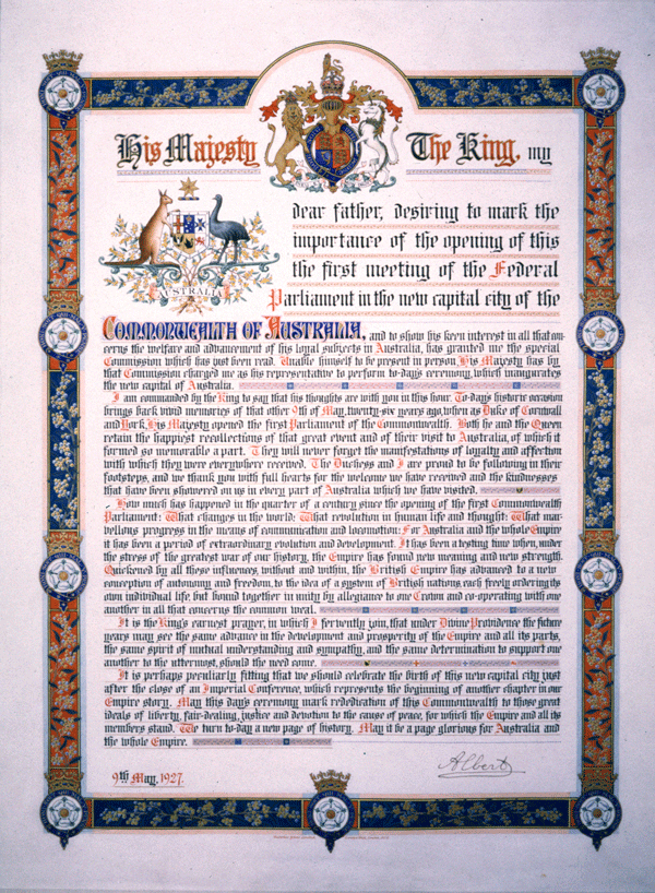 Proclamation, Opening of Parliament House, Canberra 1927