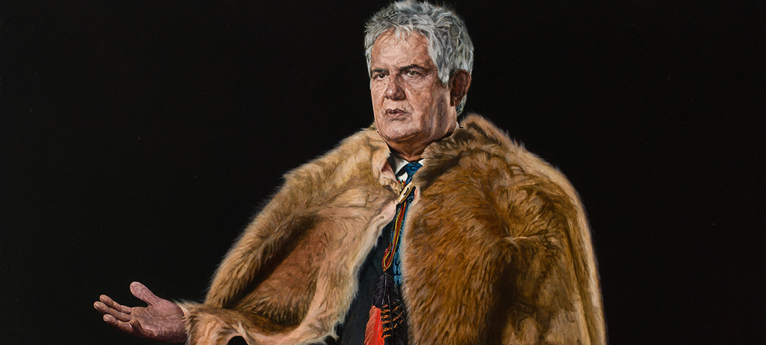 Detail of portrait of Member for Parliament Ken Wyatt by Mary Moore for the Historic Memorials Collection.