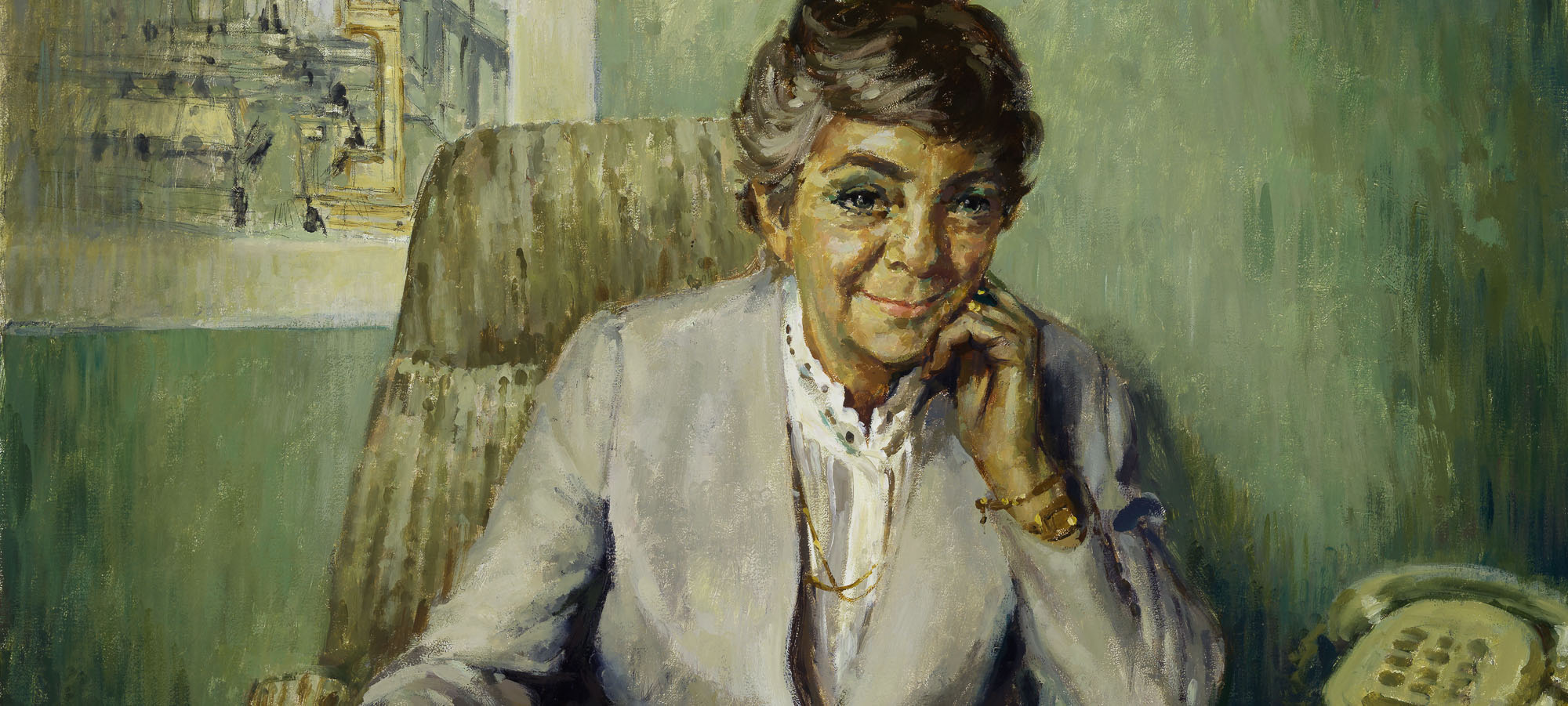Detail of portrait of Speaker of the House of Representatives Joan Child by Charles Bush for the Historic Memorials Collection.