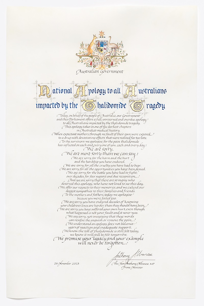 National apology to all Australians affected by the thalidomide tragedy