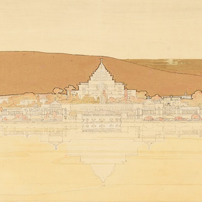 Walter Burley Griffin (1876-1937), Marion Mahony Griffin (1871-1961), Detail from Griffin’s plan for Canberra, showing the Capitol building as a stepped pyramid. Courtesy of the National Archives of Australia, A 710.43.