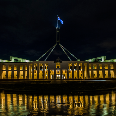 Front of Parliament House at night