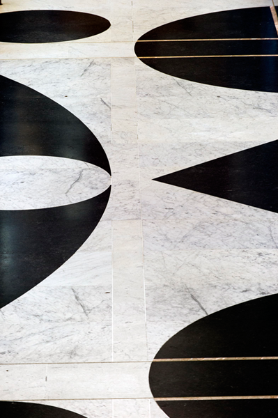 The black and white floor of the Marble Foyer
