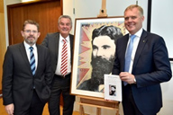 Senator Scott Ryan (President of the Senate), David Headon and Tony Smith (Speaker of the House of Representatives) at the launch of The First Eight Project and Alfred Deakin – the lives, the legacy