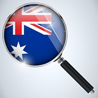 Magnifying glass over Australian flag