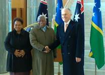Madam Rachel Houenipwela, Solomon Islands Prime Minister Rick Houenipwela and Australian Prime Minister Malcolm Turnbull