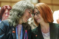 Campaigner Chrissie Foster and former Prime Minister Julia Gillard