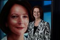 Former Prime Minister Julia Gillard with her portrait