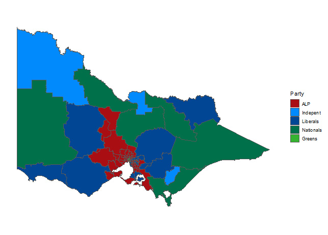 Winning party in Legislative Assembly seats