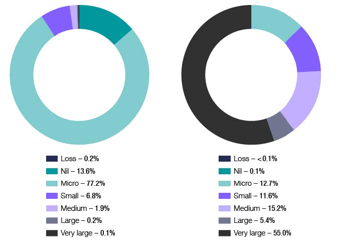 Figure 1: Number of companies and net tax, by size, 2015–16 income year
