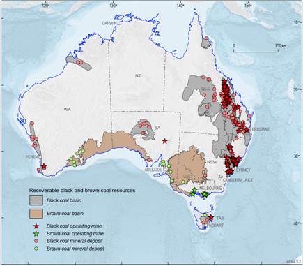 Figure 1.1: Australia's operating black and brown coal mines, 2012