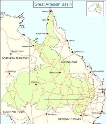 Figure 2.2: Map of the Great Artesian Basin