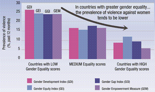 Figure 1: Physical and/or sexual intimate partner violence and measures of gender equality