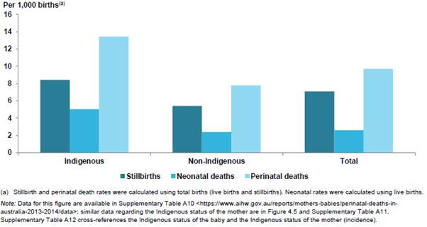 Figure 2.4: Perinatal mortality rates by Indigenous status of the baby in Australia, 2013-14