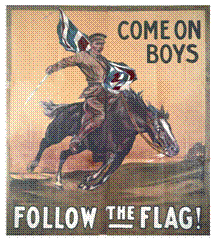 Recruiting poster during World War I: Come on boys-Follow the flag!