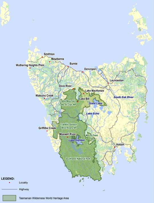 Figure 1.1: Tasmanian Wilderness World Heritage Area