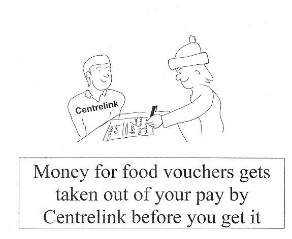 Money for food vouchers gets taken out of your pay by Centrelink before you get it