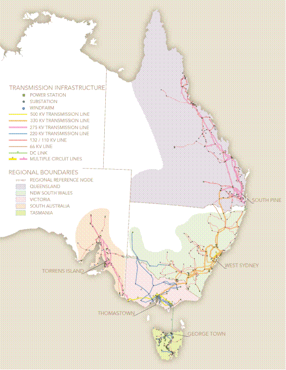 Figure 2.1 Regions and networks in the National Electricity Market